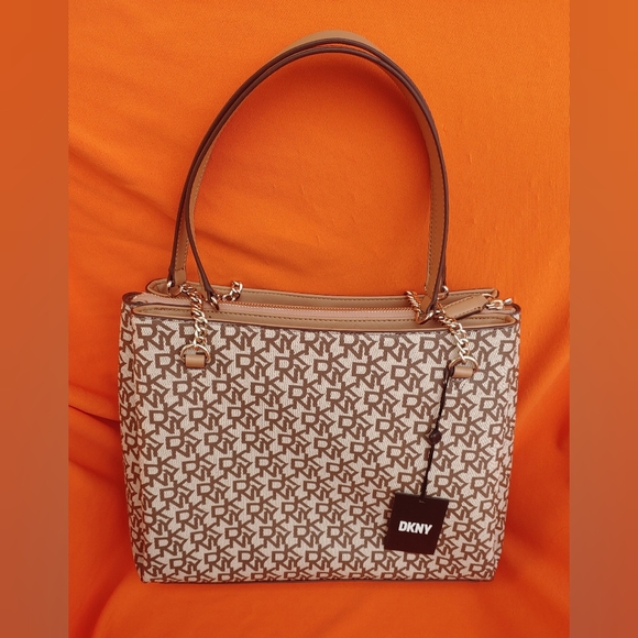 Dkny Bags Nwt Dkny Bryanna Shoulder Bag Tan Cream Monogram Shopper